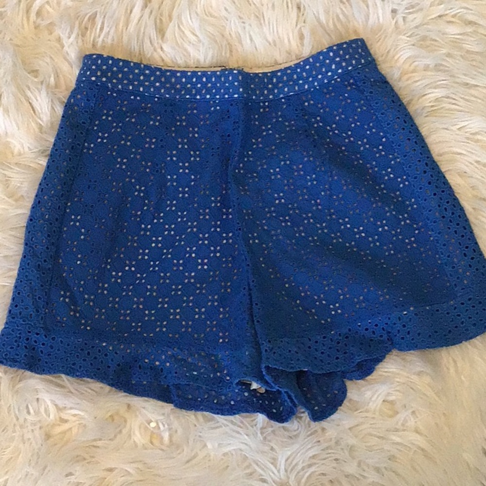 Never worn dressy high rise blue crochet shorts